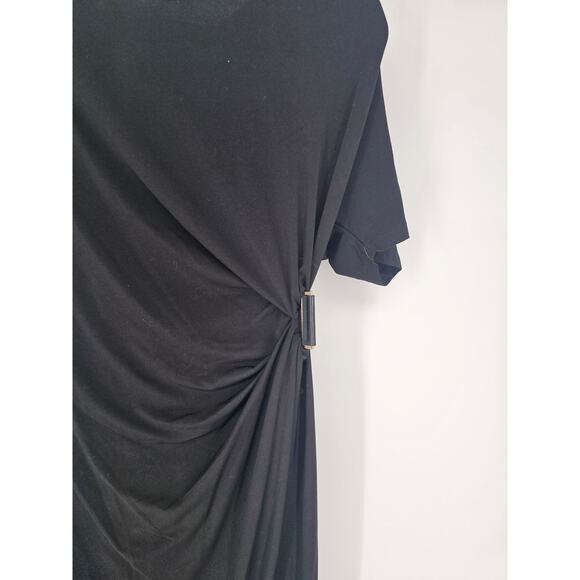 Jaclyn Smith Womens Sz M Short Sleeve Knee Length Dress Black Gathered Waist - Picture 2 of 4